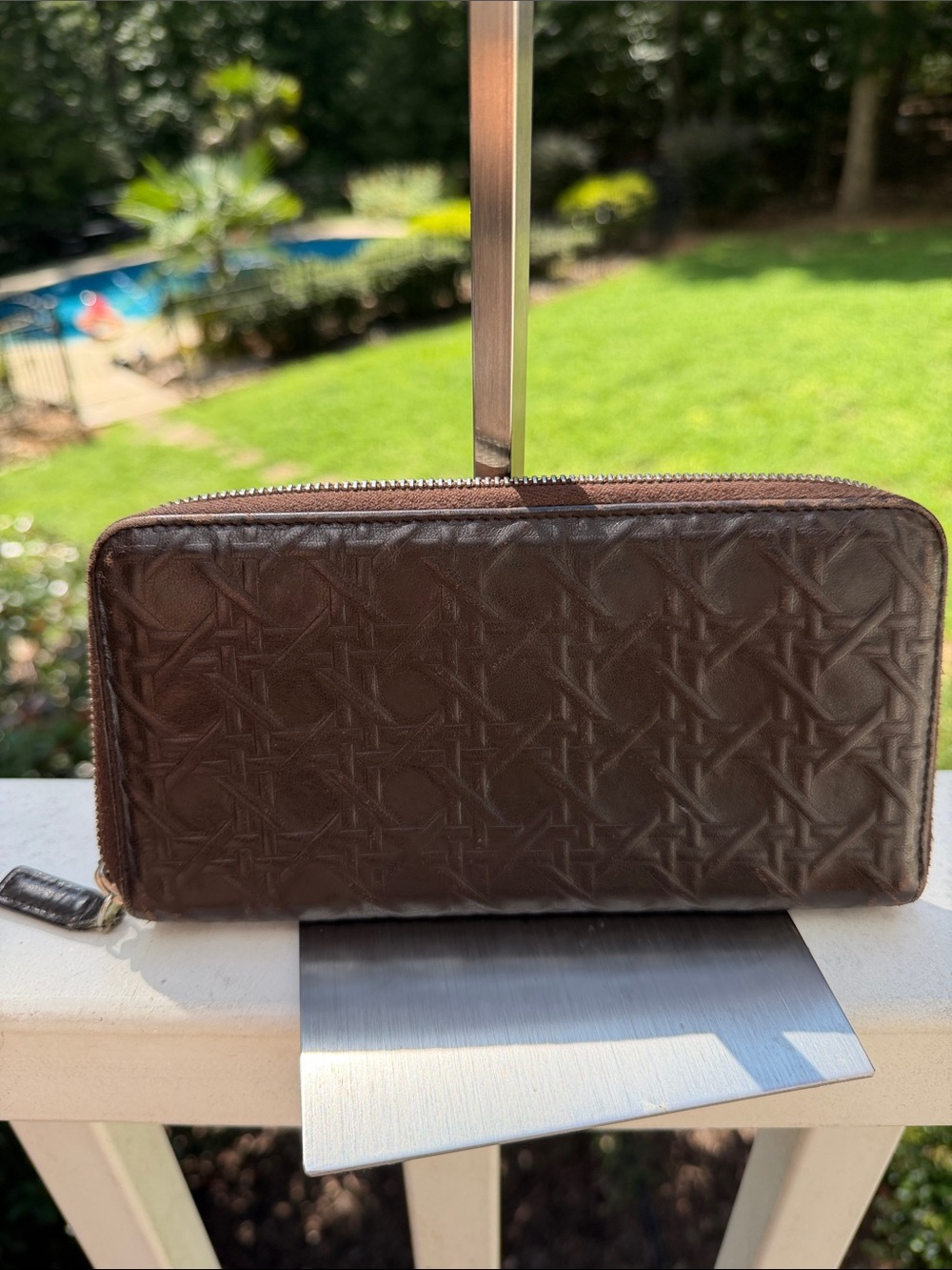 Dior  Authentic Dark Brown Embossed Leather zip -Around Wallet - Picture 5 of 16